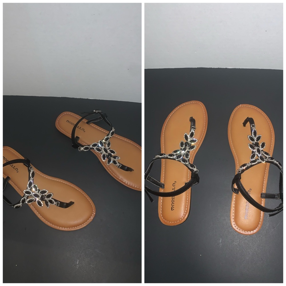 🟢🟢 🖤BLACK JEWELED SANDALS, SZ: 8🖤